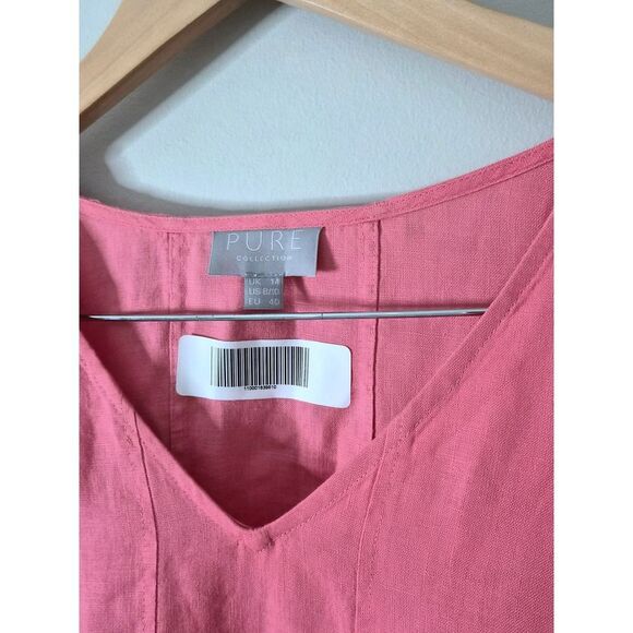 PURE Collection 100% Linen Shirt Short Sleeve Crop Top Size Medium Pink - Picture 5 of 7